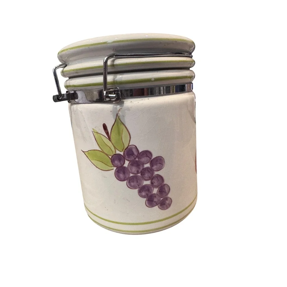 Studio Nova Canister Set White Orchard Delight Fruit Ceramic Laurie Gates 2pc